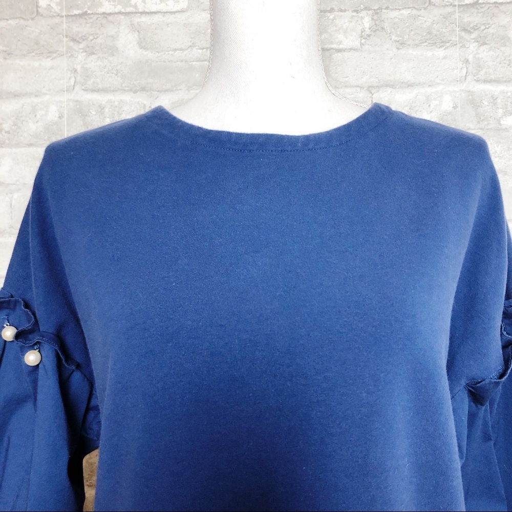 Amaryllis Blue Long Sleeve Back-Tie Top Small - Picture 4 of 8